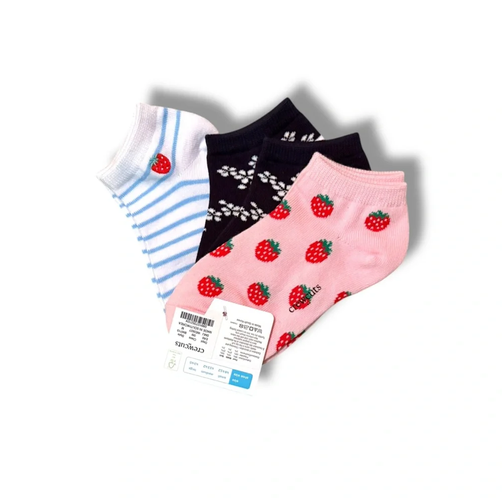 J. Crew Crewcuts NWT Girls Ankle Socks 3-Pack Floral Strawberry Size Medium Gift